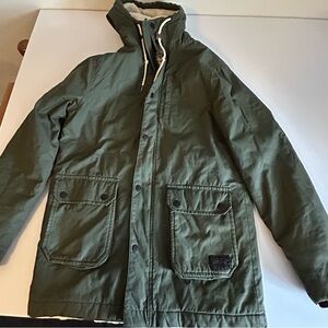 H&M Divided Coat Parka in Olive Green with Sherpa Hood